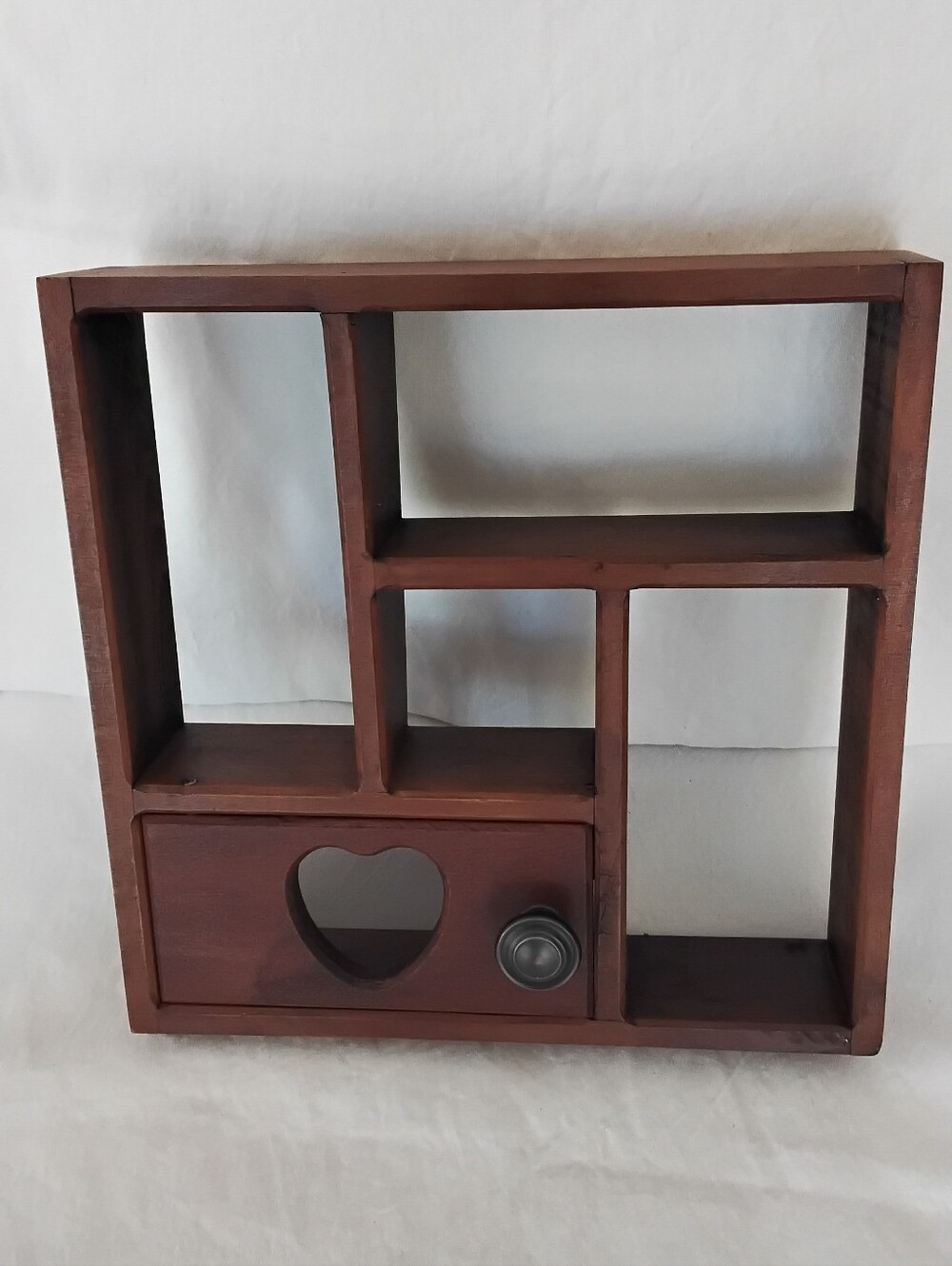 Vtg 1980s Rustic Brown Wood Wall Shelf with Heart Accent